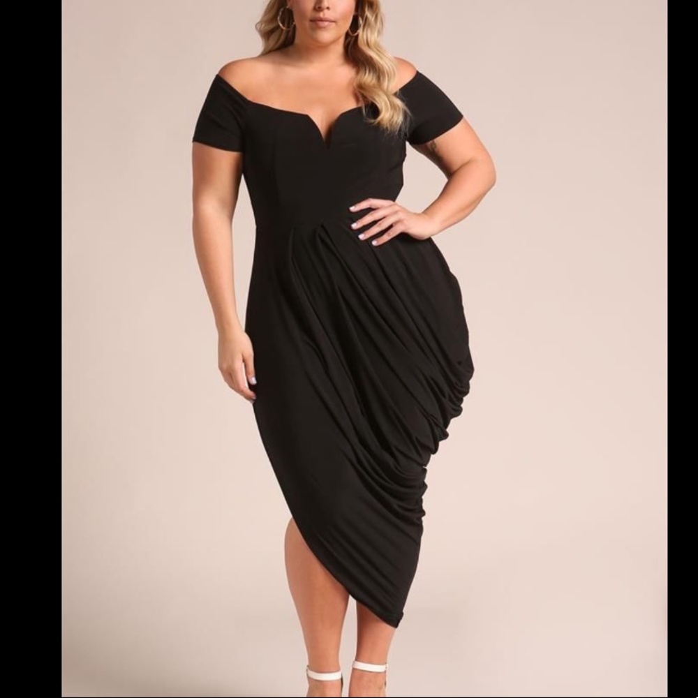 Plus Size Draped Off Shoulder Midi Dress